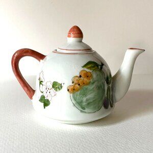 Vintage Andrea by Sedak Miniature TEAPOT Collectible White w/Hand Painted Fruit